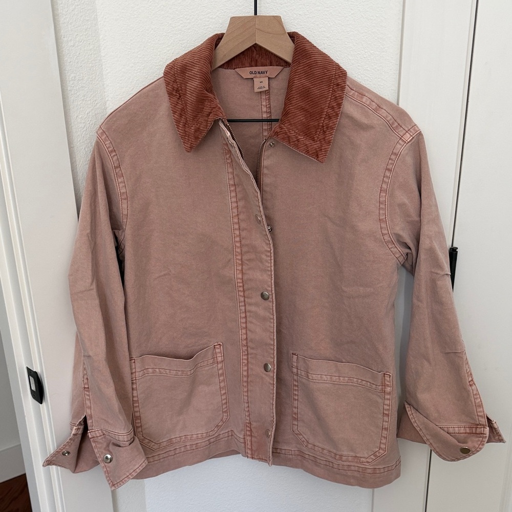 Old Navy Women's Dusty Rose Utility Jacket with Rust Corduroy Collar